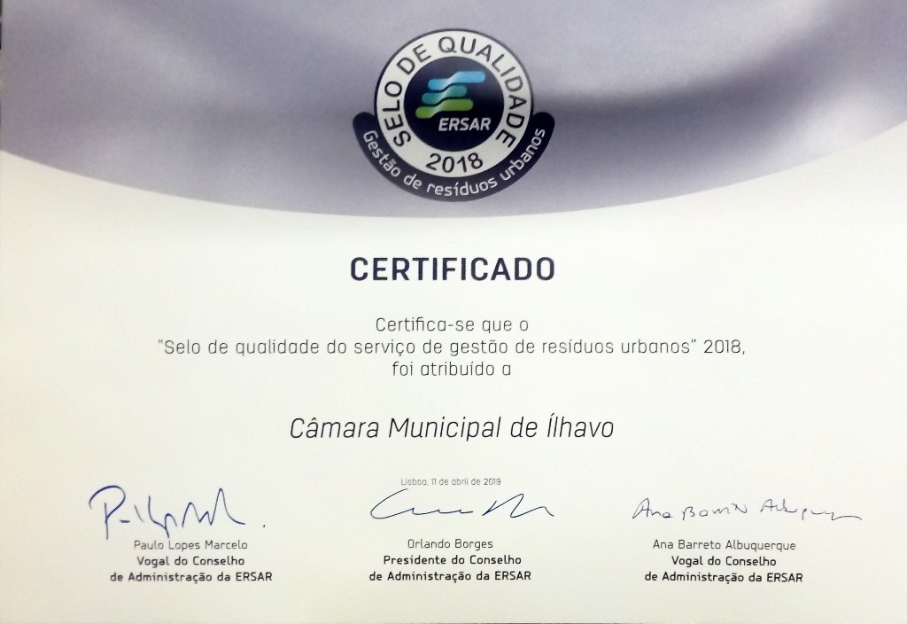 Políticas ambientais da Câmara Municipal merecem distinção da ERSAR